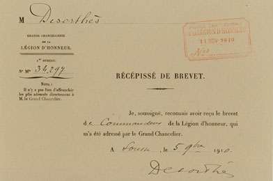 Capture partiel d'un document ancien où figure la signature du Général Desorthès